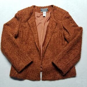 Vtg Nouveaux 10 Medium Blazer Mohair Wool Lined Open Bouncle Jacket Orange Fuzzy